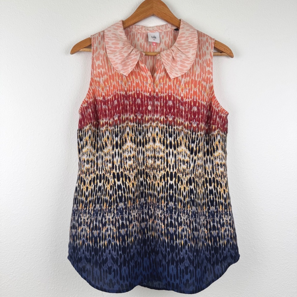 Cabi Sleeveless Blouse Women M Multi Color Excellent Peter Pan Collar Casual